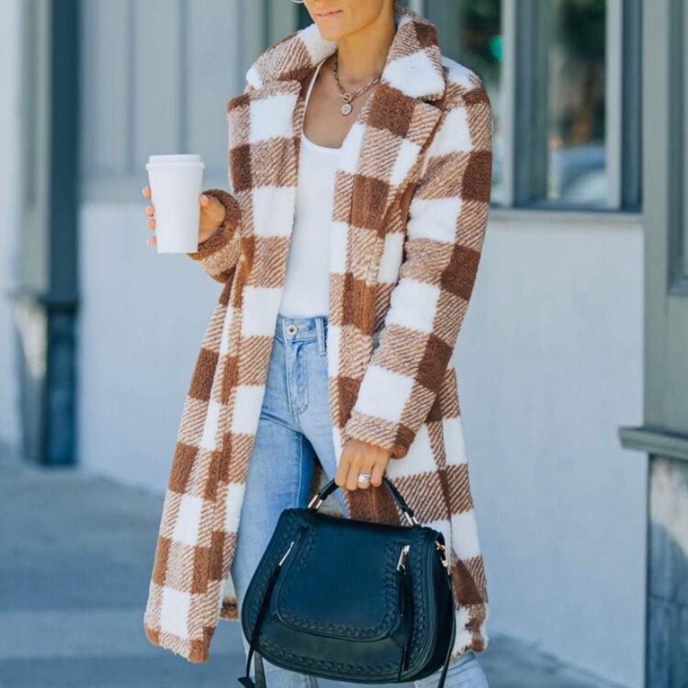 FLASH SALE! Buffalo Plaid Sherpa Flannel Trench Coat - Picture 4 of 9